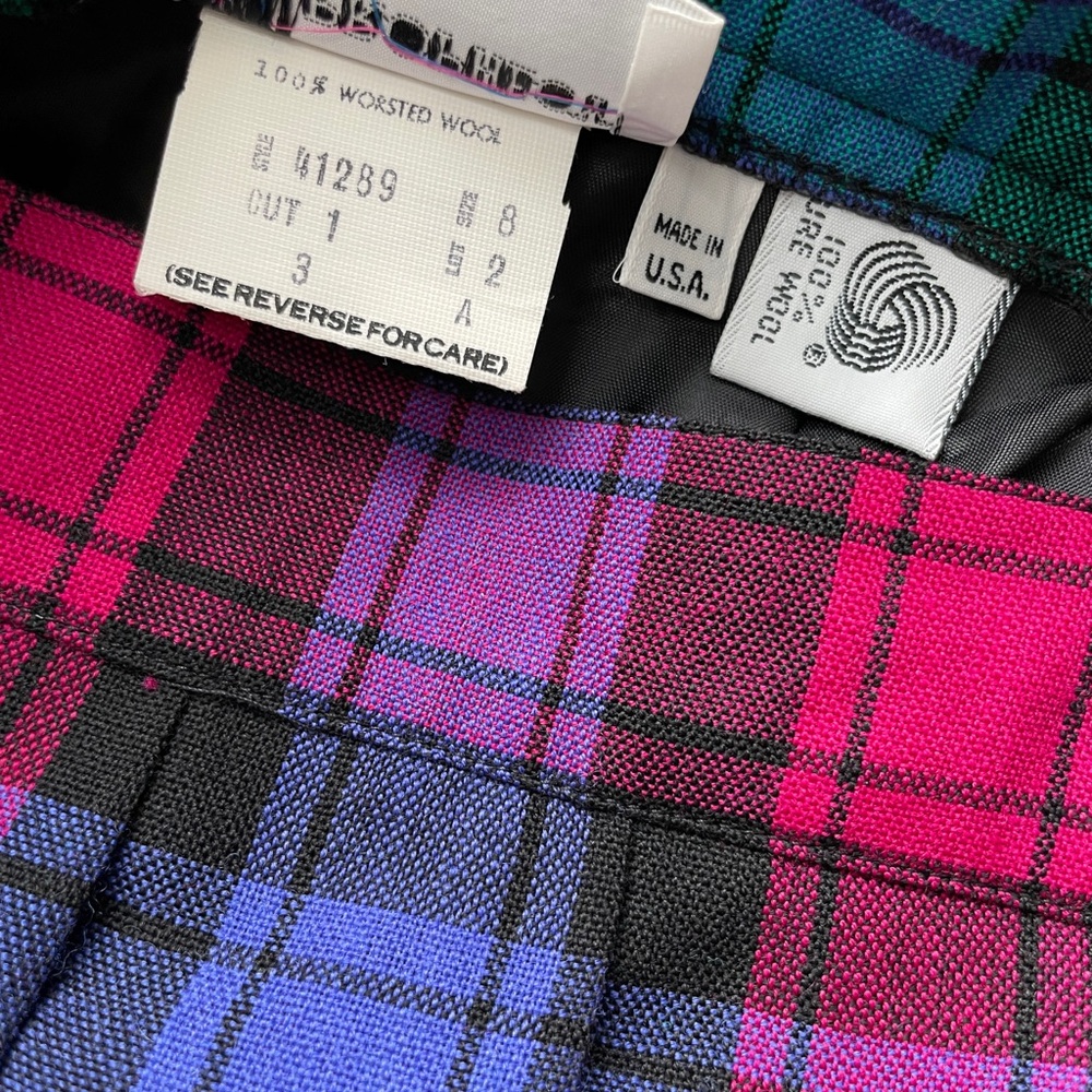 Vintage Prophecy Wool Plaid Pleated Midi Skirt 7/8  Made in USA Tartan - Picture 4 of 8